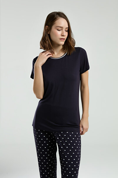 QKK Жіночий велосипедний комір, короткий рукав, футболка з еластичним низом, піжамний комплект Q4.A3.K3.R5K