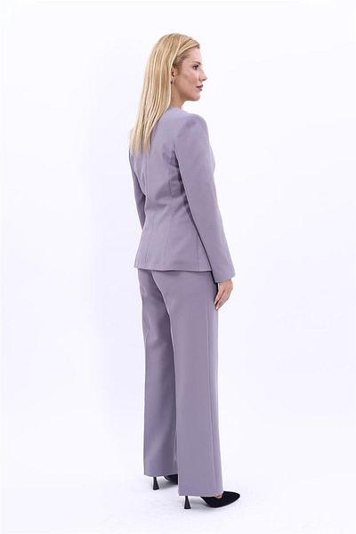 ÖNDER ÖZSOY Plus Size - V-Neck Long Jacket & Wide Leg Pants Set-Purple