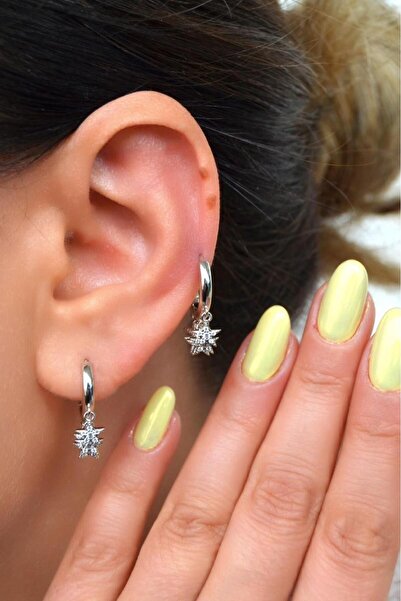 Sacce Scarves&Accessories Sıralı Yıldız Charmlı Halka Küpe Gümüş Renk Zirkon ...