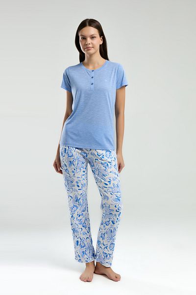 QKK Tricou cu mânecă scurtă pentru femei, cu jumătate de plăcuță, set de pijamale cu fundul din țesătură încrețită Q4.A3.K5.R5K