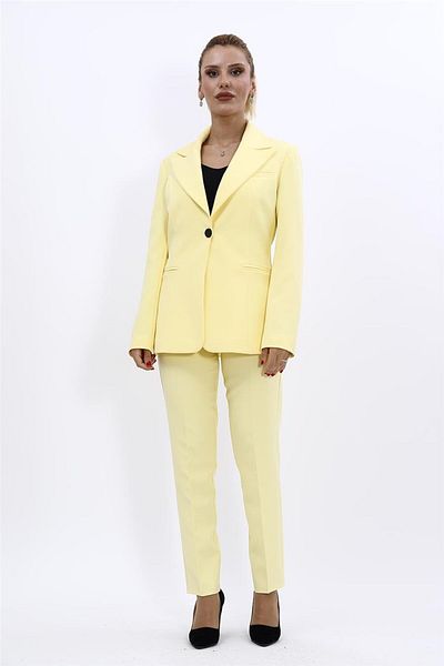 ÖNDER ÖZSOY Plus Size - Collared Classic Jacket & Tube Leg Pants Set-Yellow