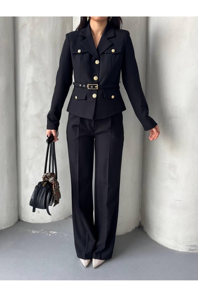 Ekim Store Σετ διπλό σακάκι με χρυσό κουμπί με ζώνη