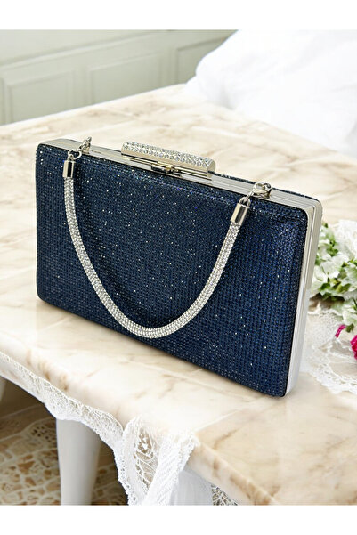 MidStore Stone-Embellished Navy Blue Color Women's Evening Dress Bag, Fully S...