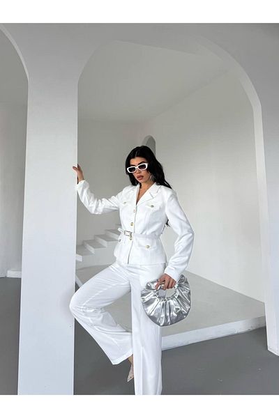 Ekim Store Set de sacou dublu cu curea cu nasturi aurii