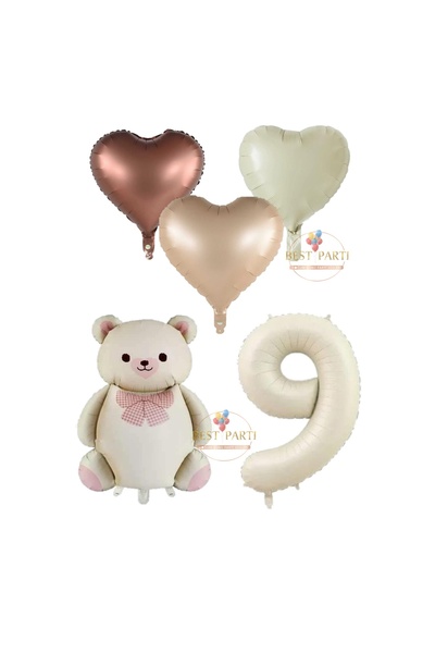 BEST PARTİ DOĞUM GÜNÜ PARTİ SÜSLERİ Best Cream Color Number Teddy Bear and He...
