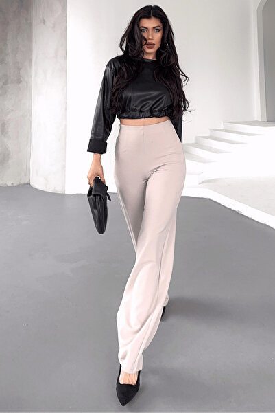 Paw Garage Țesătură Silver material elastic fără centură pentru femei pantaloni palazzo , 4 anotimpuri crep efect modelator