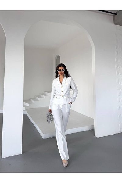 Ekim Store Set de sacou dublu cu curea cu nasturi aurii