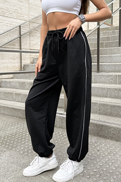 Sun Victoria Γυναικείο Μαύρο Oversize Jogger Loose Φούτερ με δύο κλωστές