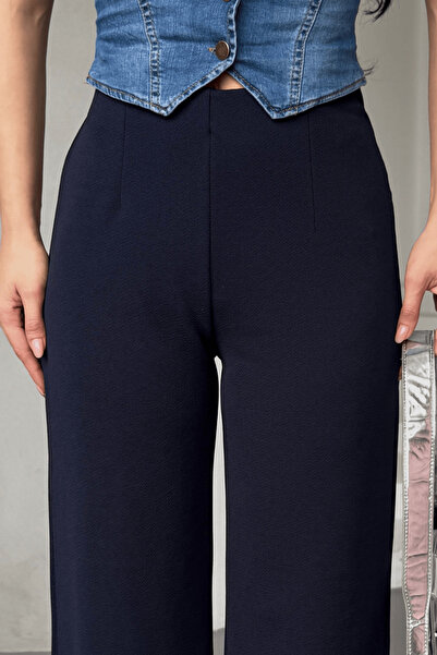 Paw Garage Kadın Silver Likralı Kemersiz Palazzo Pantolon, 4 Mevsim Krep Toparlayıcı Kumaş