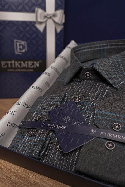 Etikmen Férfi favágó ing - világos fekete zöld csíkos díszdobozban