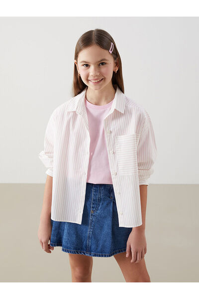 LC Waikiki LCW Kids Rosa gestreiftes Crop-Shirt für Mädchen