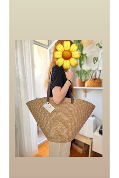 Bohemahomedecor Ψάθινη τσάντα παραλίας από γιούτα casual τσάντα μεγάλου μεγέθους