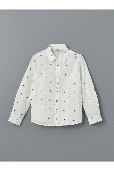 LC Waikiki White Printed Long Sleeve Boy's Shirt