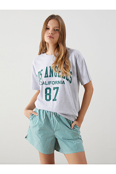 LC Waikiki Γυναικείο μπλουζάκι με λαιμόκοψη Los Angeles με στάμπα