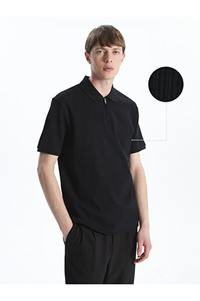 LC Waikiki Nevavm Polo Collar Short Sleeve Men's Textured T-Shirt with Differ...