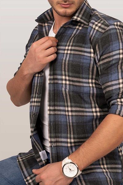 Etikmen Мъжка риза Lumberjack - тъмносиньо бяла, тънка, подаръчна опаковка