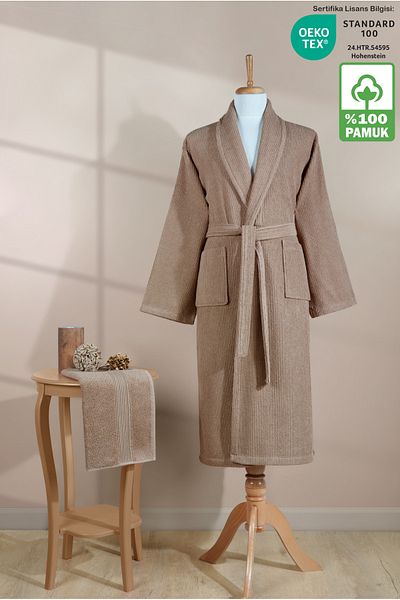 Ellaline Σετ μπουρνούζι Unisex ριγέ - 100% βαμβάκι, πιστοποιημένο, πετσέτα κεφαλής μπουρνούζι με σχέδιο Shalyaka