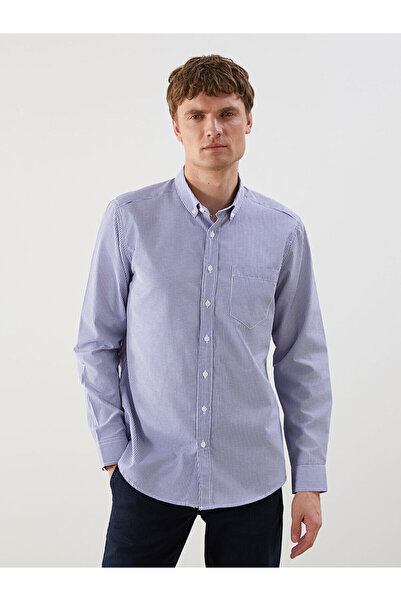 LC Waikiki Nevavm Regular Fit Long Sleeve Striped Poplin Men's Shirt with Dif...