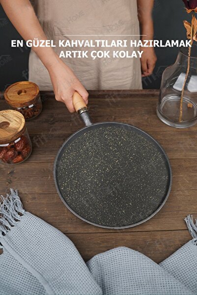 FİTHOME 36 Cm Cast Iron Pancake Pan Handle Can Be Removed and Baked Cast Iron Pancake Pan