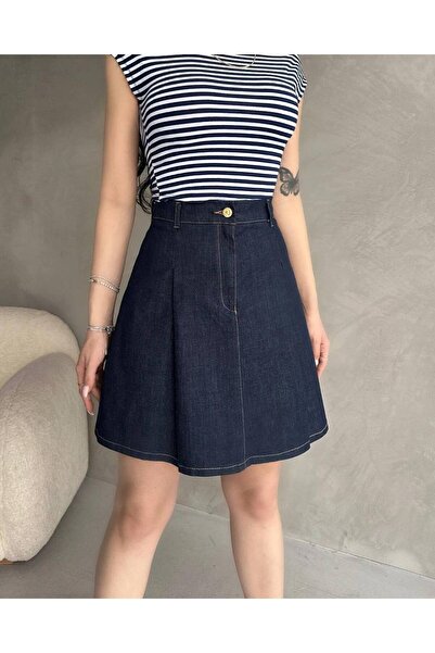 LB Laluna Butik Жіноча плісирована джинсова спідниця темно-синього кольору