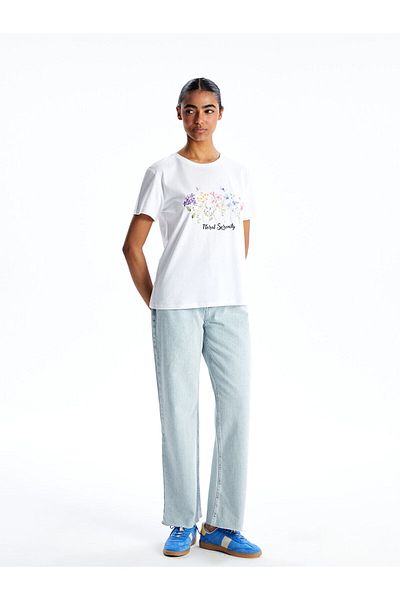 LC Waikiki Γυναικείο φλοράλ μπλουζάκι Crew Neck