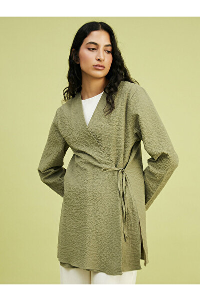LC Waikiki New Season Khaki Double-Breasted Collar Women's Kimono by Güli̇s G...