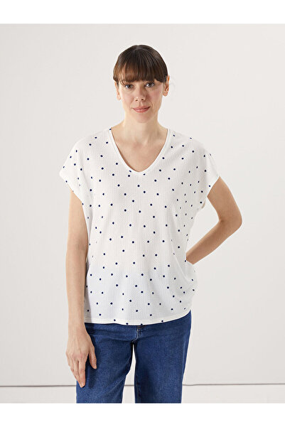 LC Waikiki Γυναικείο μπλουζάκι με λαιμόκοψη σε μπλε ναυτικό με πουά