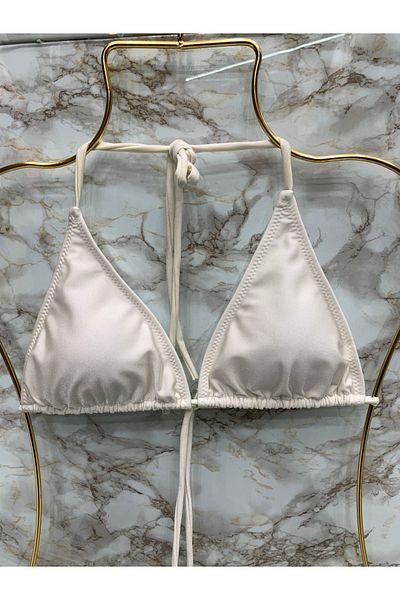 XORVİO Women's New Season Lycra Flexible Bottom Brazillan Halter Neck Stylish Drawstring Triangle Cream Bikini Set