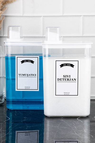 DNS HOME Set of 2 Detergent Storage Container Self-Scaled Liquid and Softener Label Detergent Dispenser Set 3000 ml