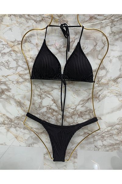 XORVİO Women's New Season Lycra Stretchy Halter Neck Stylish Drawstring Triangle Bikini Set