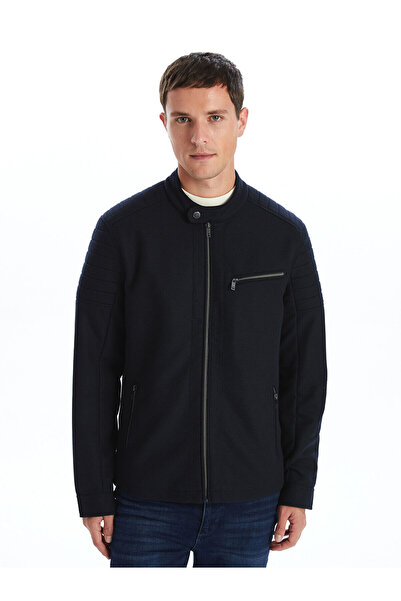 LC Waikiki Lcw Vision Navy Blue Slim Fit Biker Collar Men's Coat