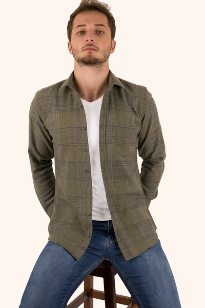 Etikmen Khaki egyzsebű favágó Slimfit ing