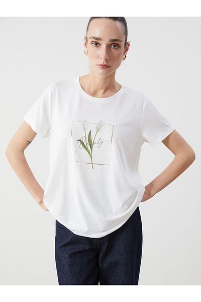 LC Waikiki Γυναικείο φλοράλ μπλουζάκι Crew Neck