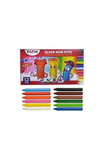 Fatih Üçgen Mum Boya 12 Renk Karton Kutu Mumboya