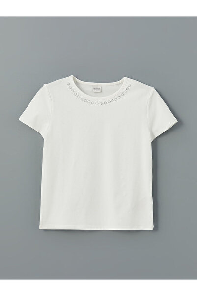 LC Waikiki Tricou pentru fete cu strasuri cu decolteu rotund de sezon nou - S...