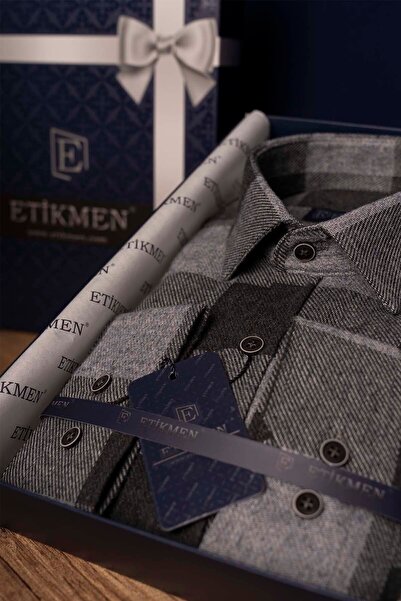 Etikmen Πουκάμισο Slimfit Ξυλοκόπος με μοτίβο μαύρο σκακιέρας με κουτί δώρου