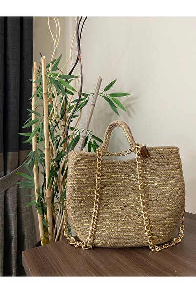 ZES Çanta Jüt ip ile el ve omuz çantası