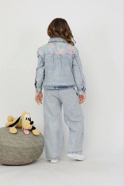 Kidmark Çocuk Modası Girl's Floral Detailed Denim Bottom-Top Set