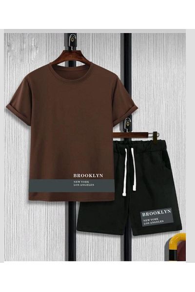 LA VESTİTİ Unisex Oversize T-Shirt and Black Shorts, Brooklyn Printed Summer