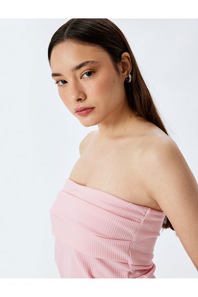 Koton New Season Sleeveless Strapless Neck Slim Fit Draped Ribbed Top