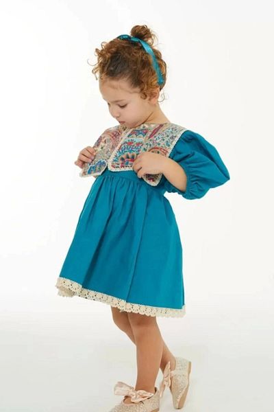 Kidmark Çocuk Modası Girl's Ethnic Patterned Turquoise Dress