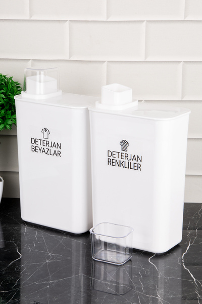 DNS HOME Set of 2 Self-Scaled Detergent Storage Containers Colors and Whites Detergent Dispenser Set with Labels 3000 ml