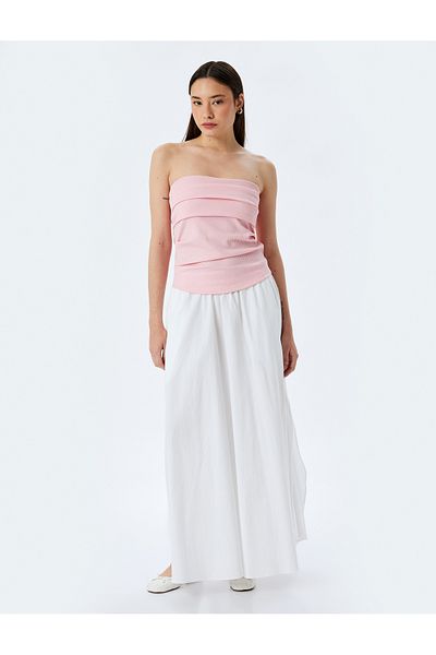 Koton New Season Sleeveless Strapless Neck Slim Fit Draped Ribbed Top