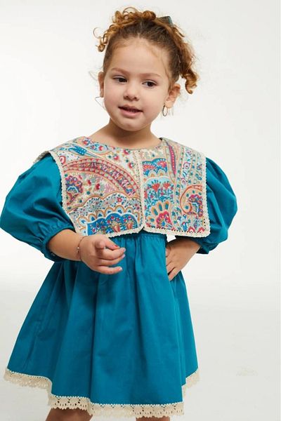 Kidmark Çocuk Modası Girl's Ethnic Patterned Turquoise Dress