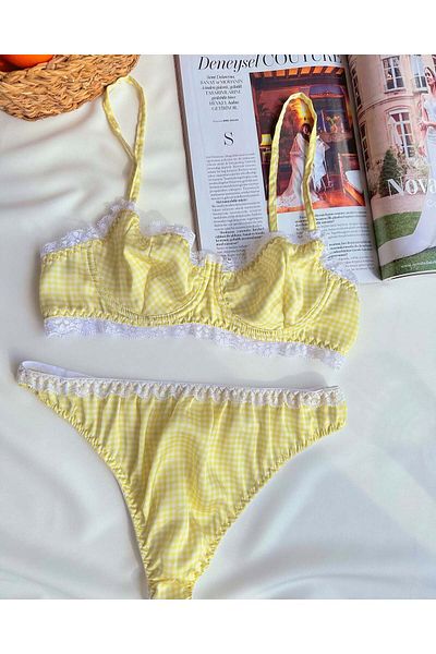 MILANOFOX Set de lenjerie intimă cu sârmă, cu detaliu din satin și dantelă Gingham