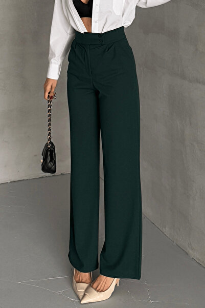 Paw Garage Γυναικεία ζώνη Dublin με διπλές τσέπες με κουμπιά ελαστικό ύφασμα υφασμάτινη παντελόνι palazzo