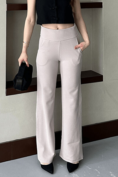 Paw Garage Pantaloni Palazzo din țesătură modal pentru femei, lucrare premium cu corsaj