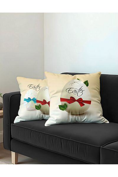 Hayal Dekoratif Set de 2 huse de pernă cu model „Happy Easter” cu tematică de Paște