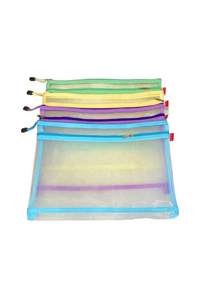 Südor File File A4 Zippered Double Compartment Four Colors Pack of 12