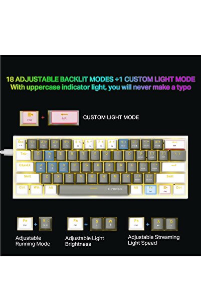 e-yooso Z-11 60% Mechanical Gaming Keyboard,Red Switch 61 Keys Wired Compact Keyboard